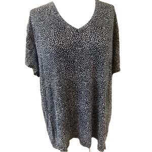 Nine West Blouse Top Women Size XL Black Soft Spun Oeka-Tek Stretch Short Sleeve